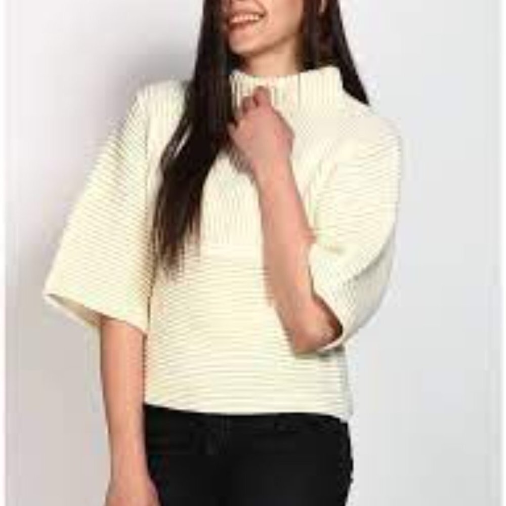 3/$20 JOA Cream Ribbed Knit Half Sleeve Sweater Top Womens XS Mock Neck